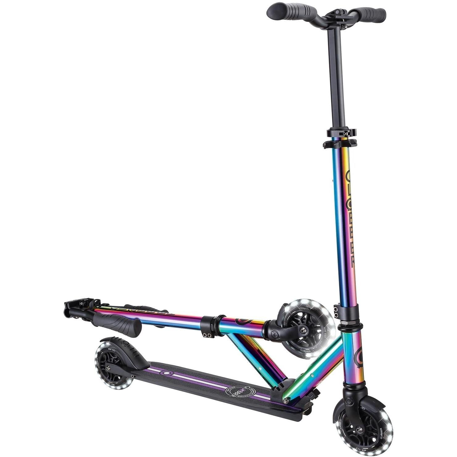Globber Flow Element Lights Kick Scooter Neochrome w/ Black Deck