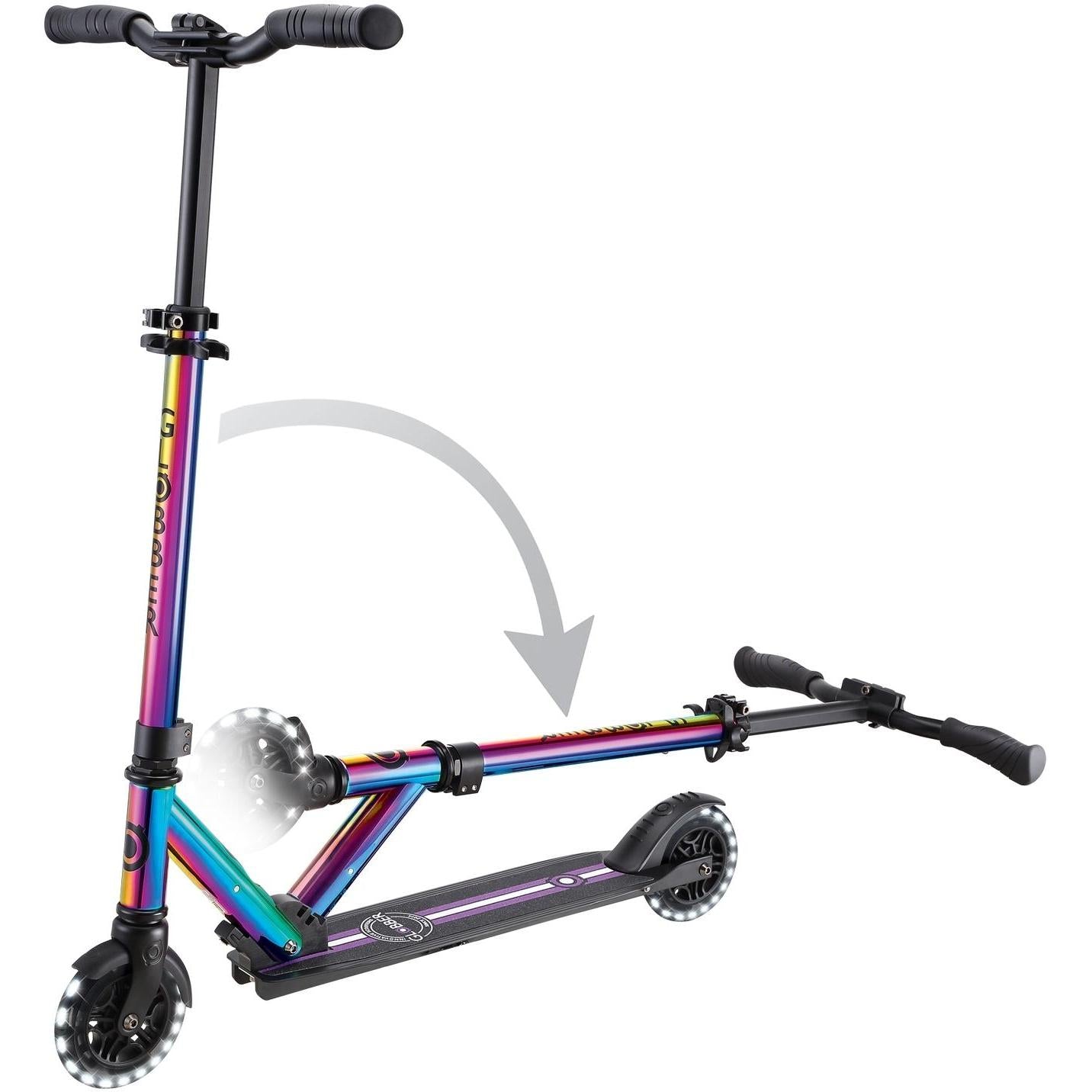 Globber Flow Element Lights Kick Scooter Neochrome w/ Black Deck
