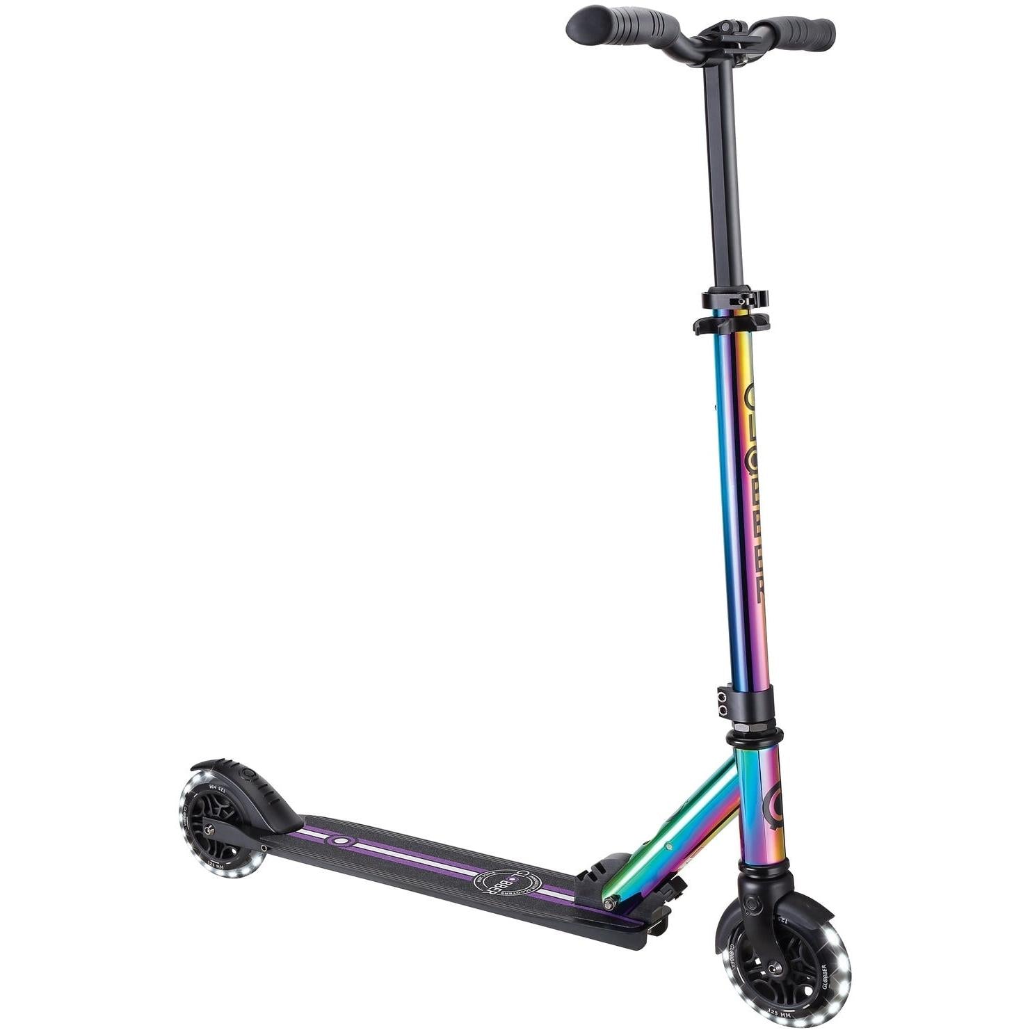 Globber Flow Element Lights Kick Scooter Neochrome w/ Black Deck