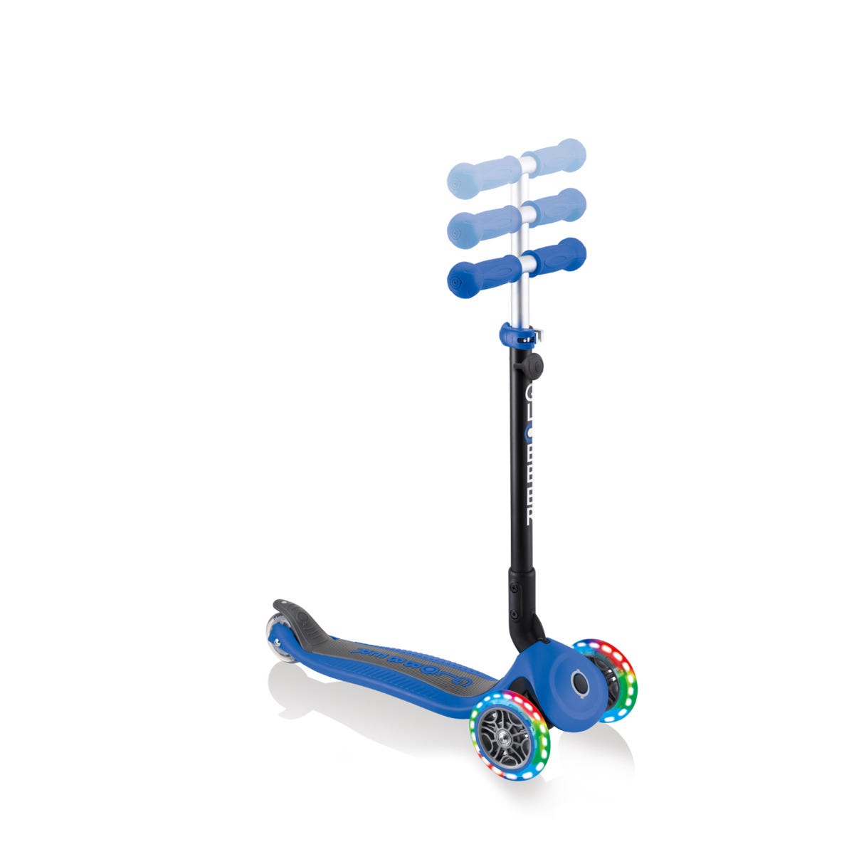 Globber Go Up Foldable Plus Lights 3 Wheel Kids Scooter Navy Blue