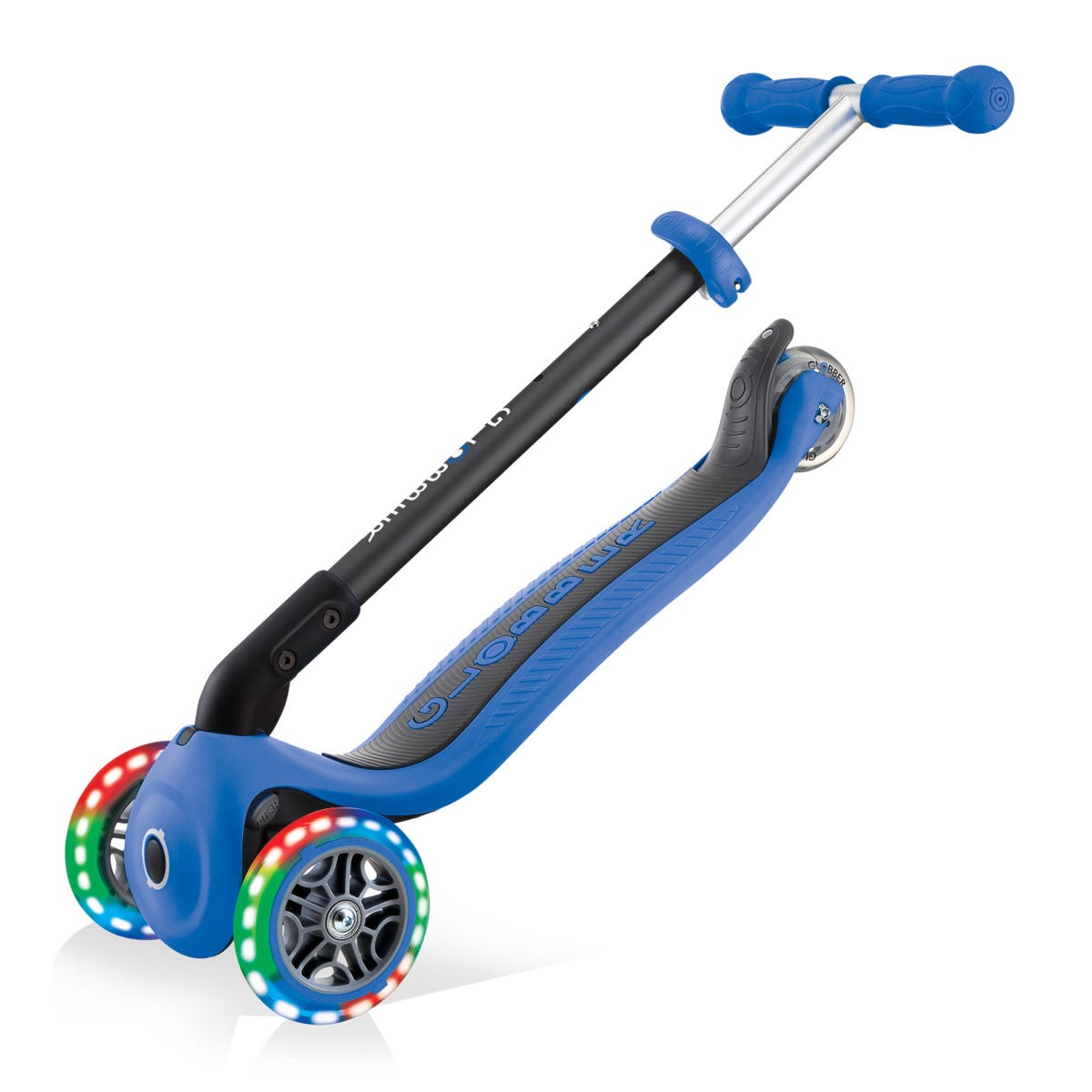 Globber Go Up Foldable Plus Lights 3 Wheel Kids Scooter Navy Blue