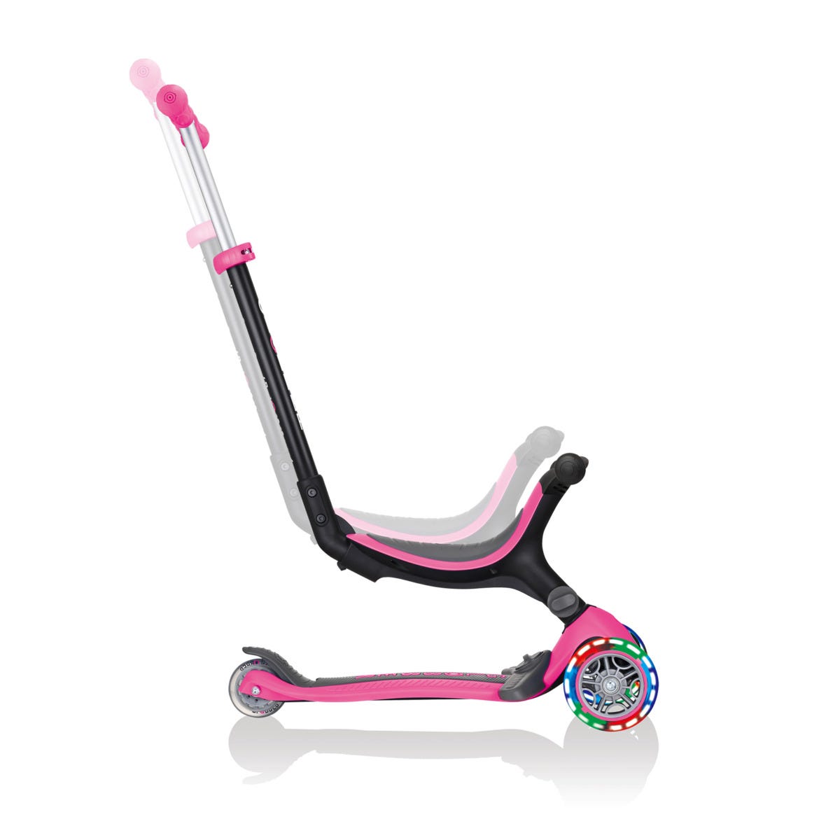 Globber Go Up Foldable Plus Lights 3 Wheel Kids Scooter Deep Pink
