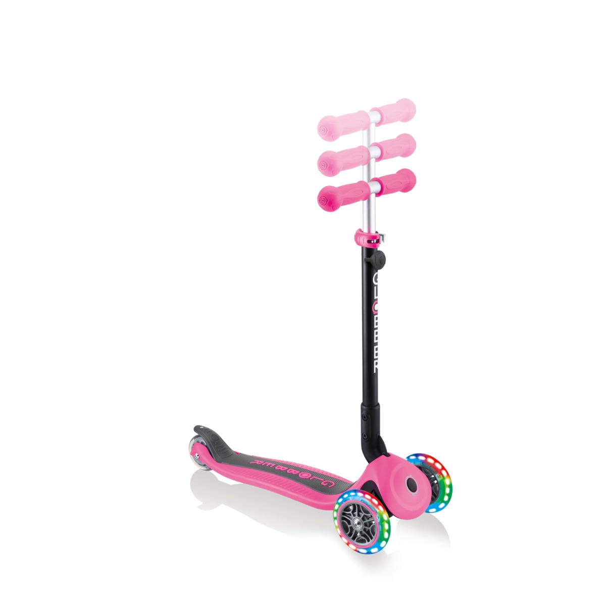 Globber Go Up Foldable Plus Lights 3 Wheel Kids Scooter Deep Pink