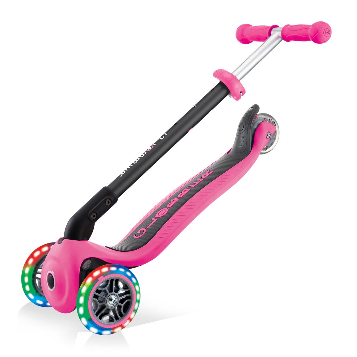 Globber Go Up Foldable Plus Lights 3 Wheel Kids Scooter Deep Pink