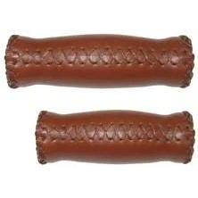 BPW Classic Retro Hand Stitched Handlebar Grips With Plugs Brown
