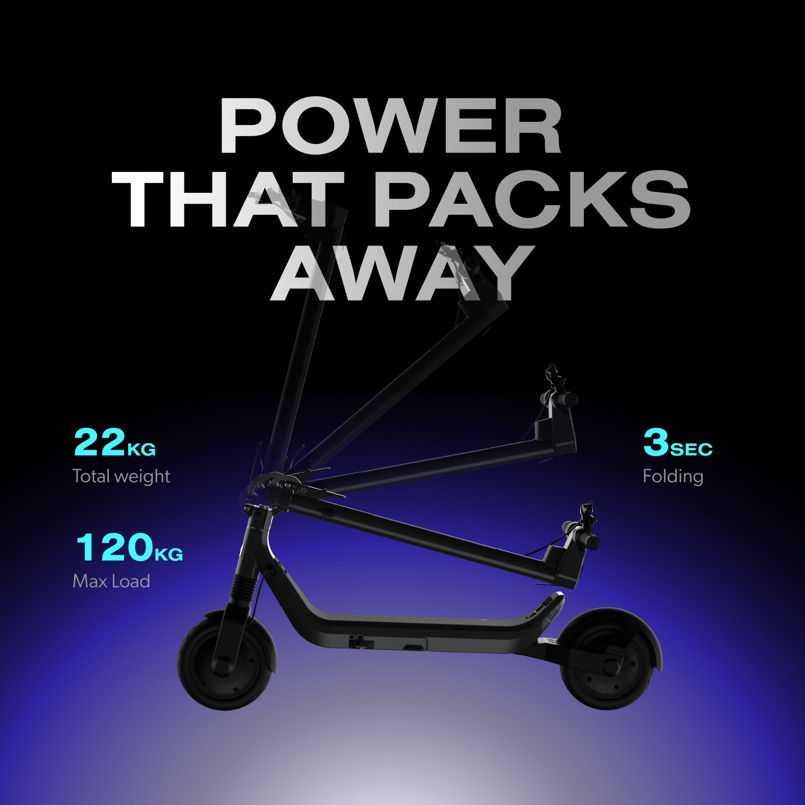 Apollo Go specs: 22kg total weight, 3 sec folding mechanism, 120kg max load