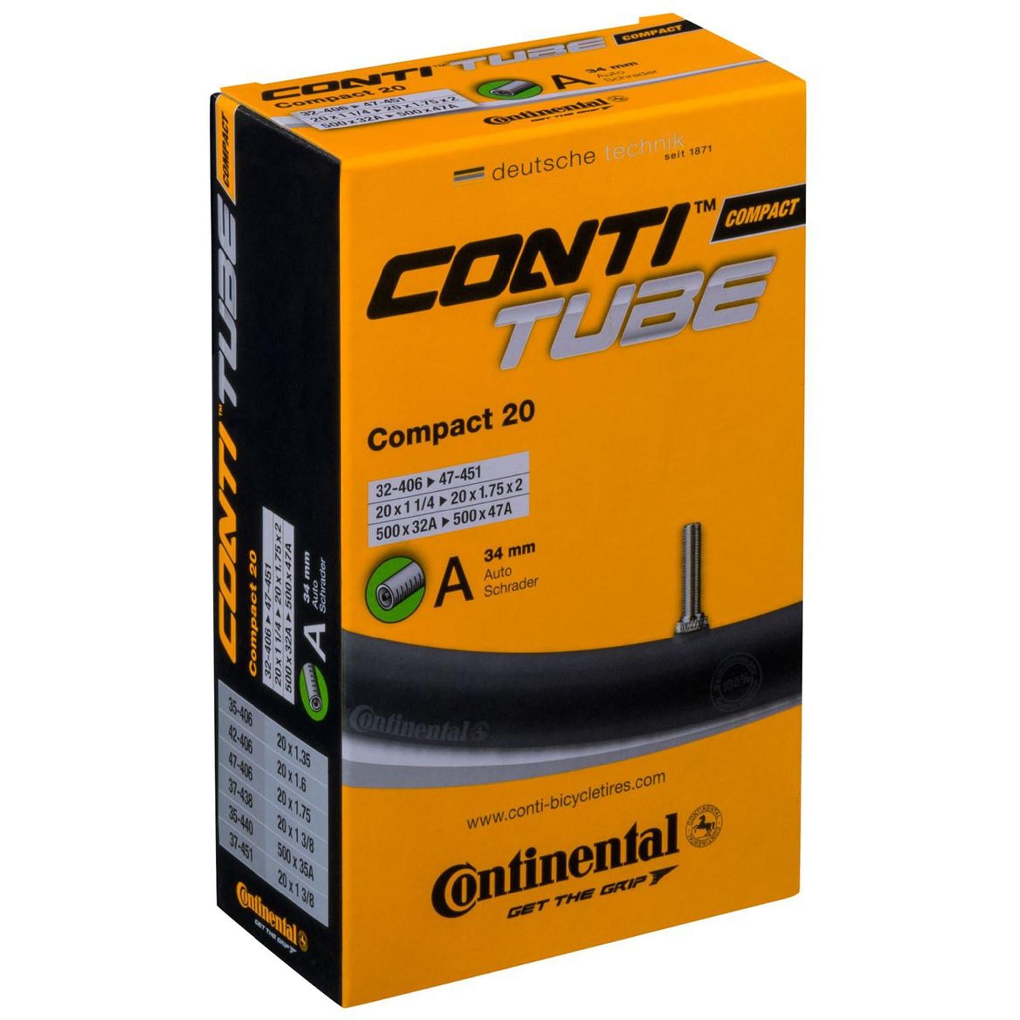 Continental Compact A20 Schrader Valve Inner Tube 20 x 1.25-1.75''