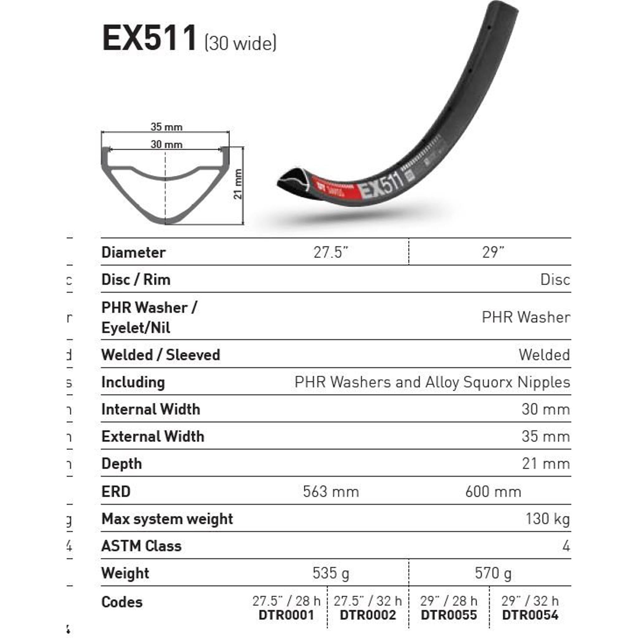 DT Swiss EX 511 32H Enduro MTB Rim 29'' Black