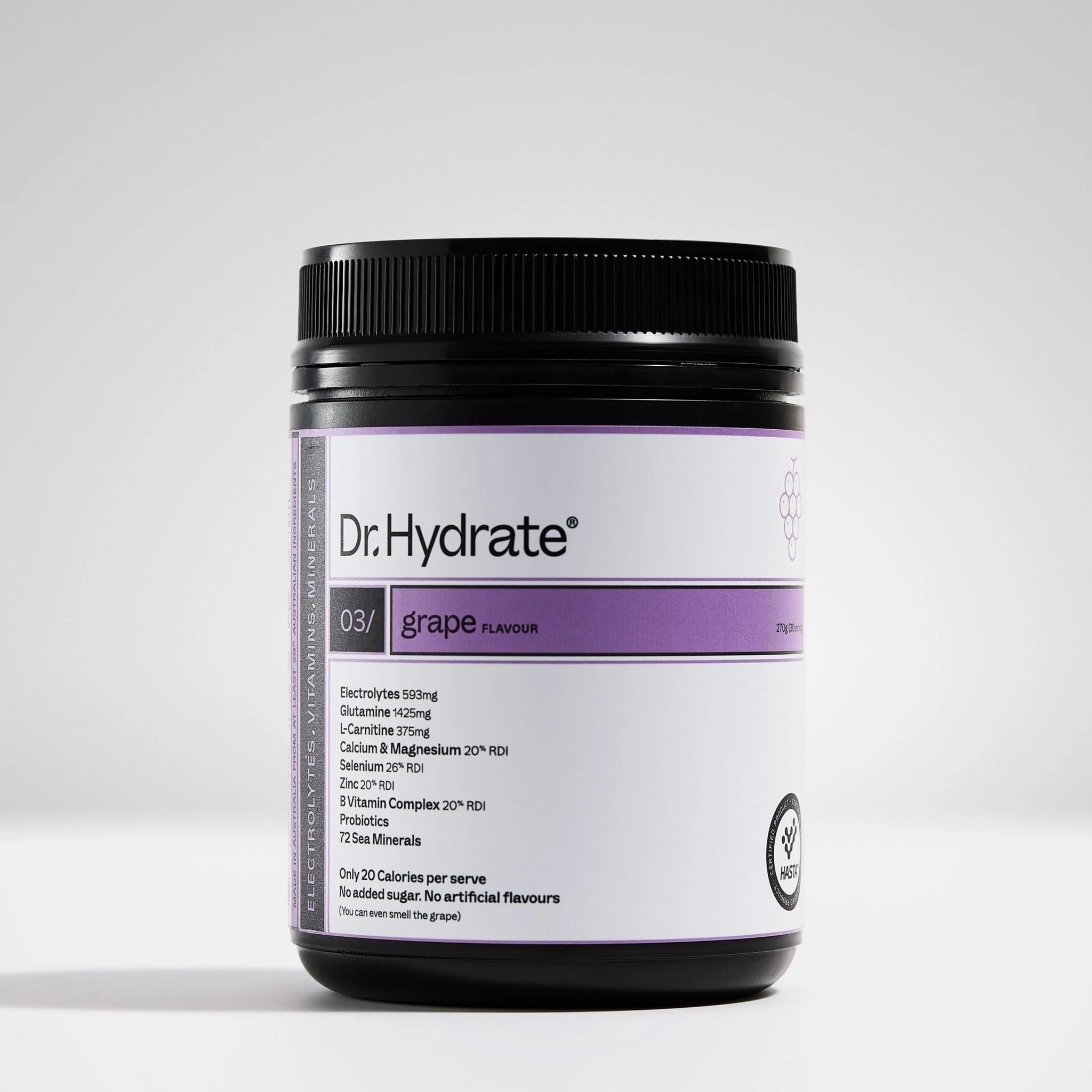 Dr. Hydrate Hydration Mix Jar 270g Grape (30 serves)
