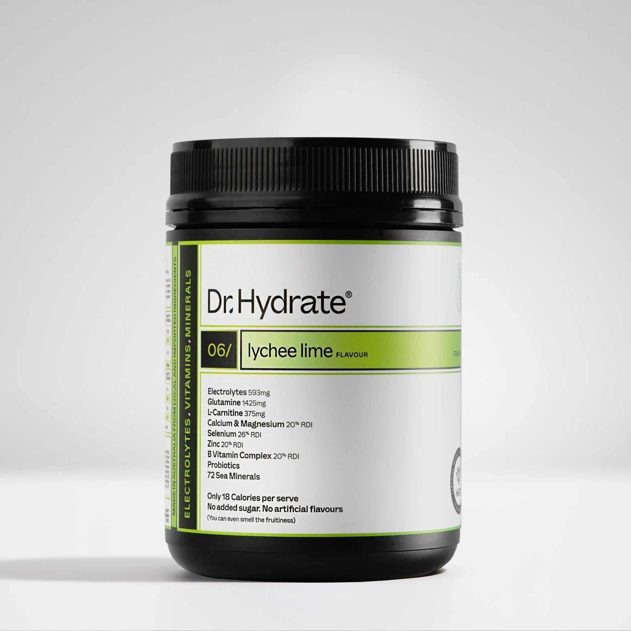 Dr. Hydrate Hydration Mix Jar 270g Lychee Lime (30 serves)