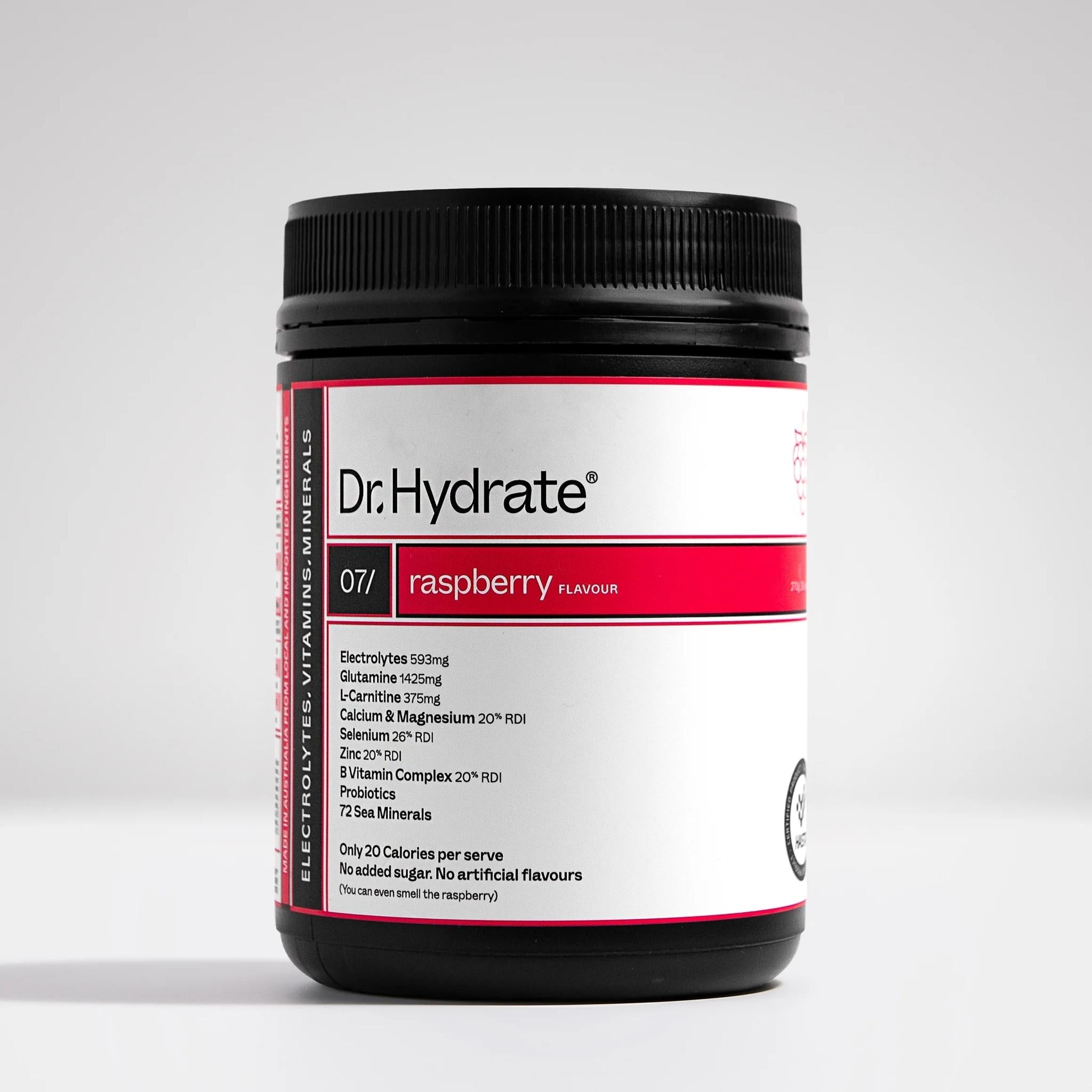 Dr. Hydrate Hydration Mix Jar 270g Raspberry (30 serves)