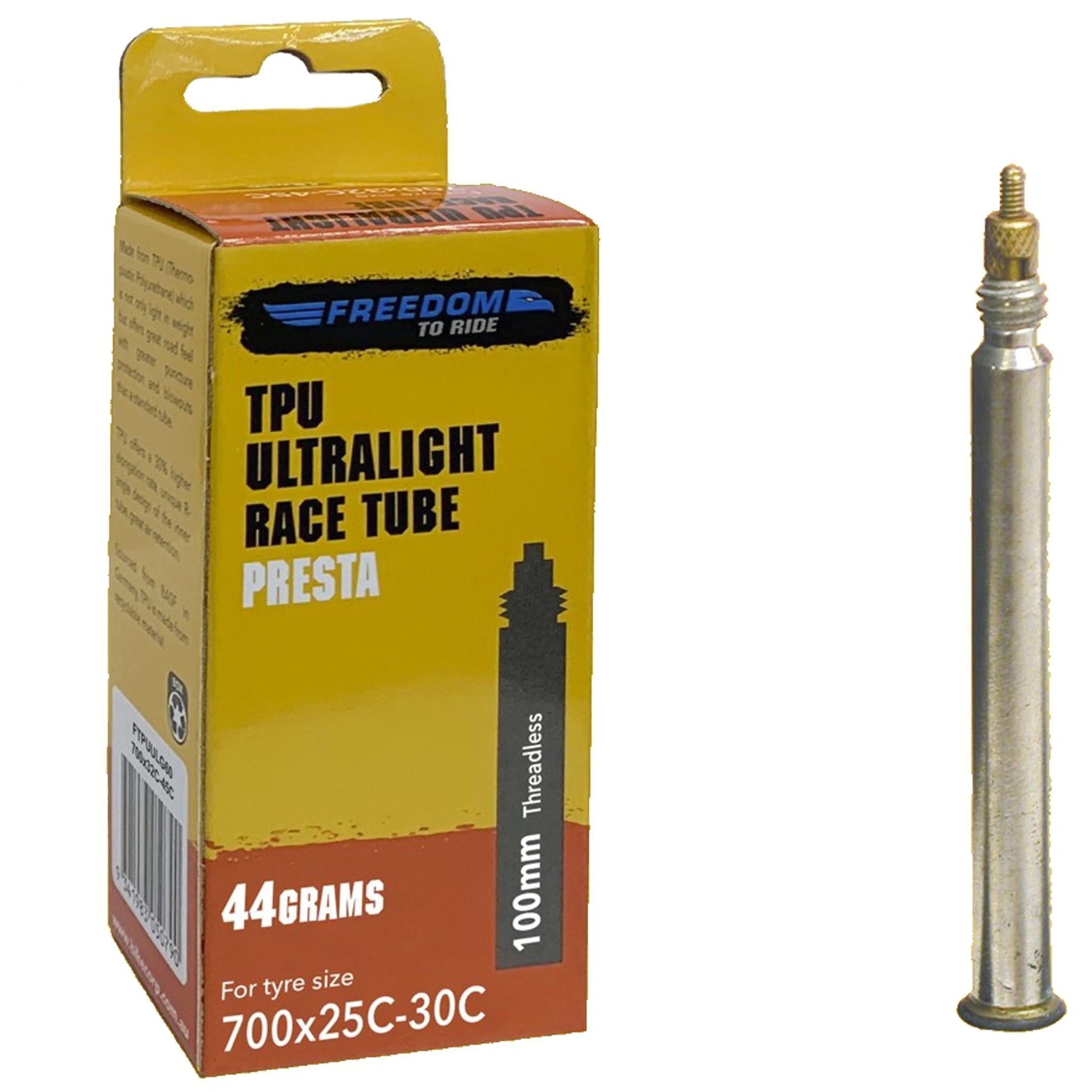 Freedom TPU Ultralight Presta Valve Road Tube 700x25-30c 100mm