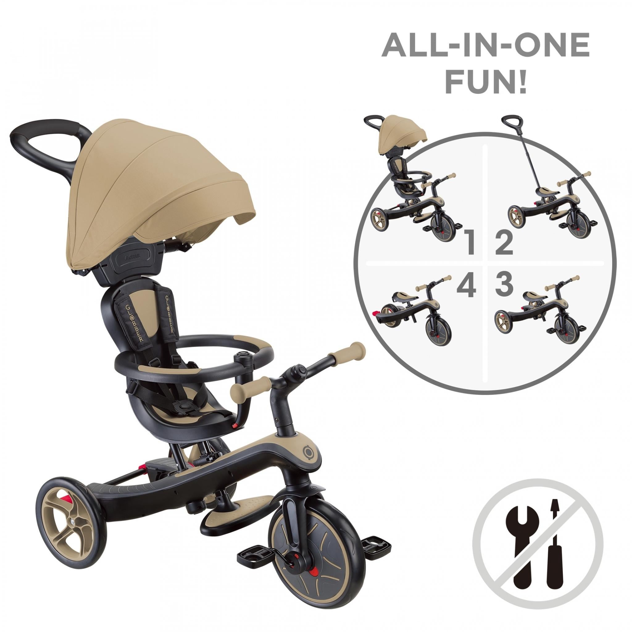 Globber Explorer 4in1 Kids Trike w/ Folding Canopy Sand