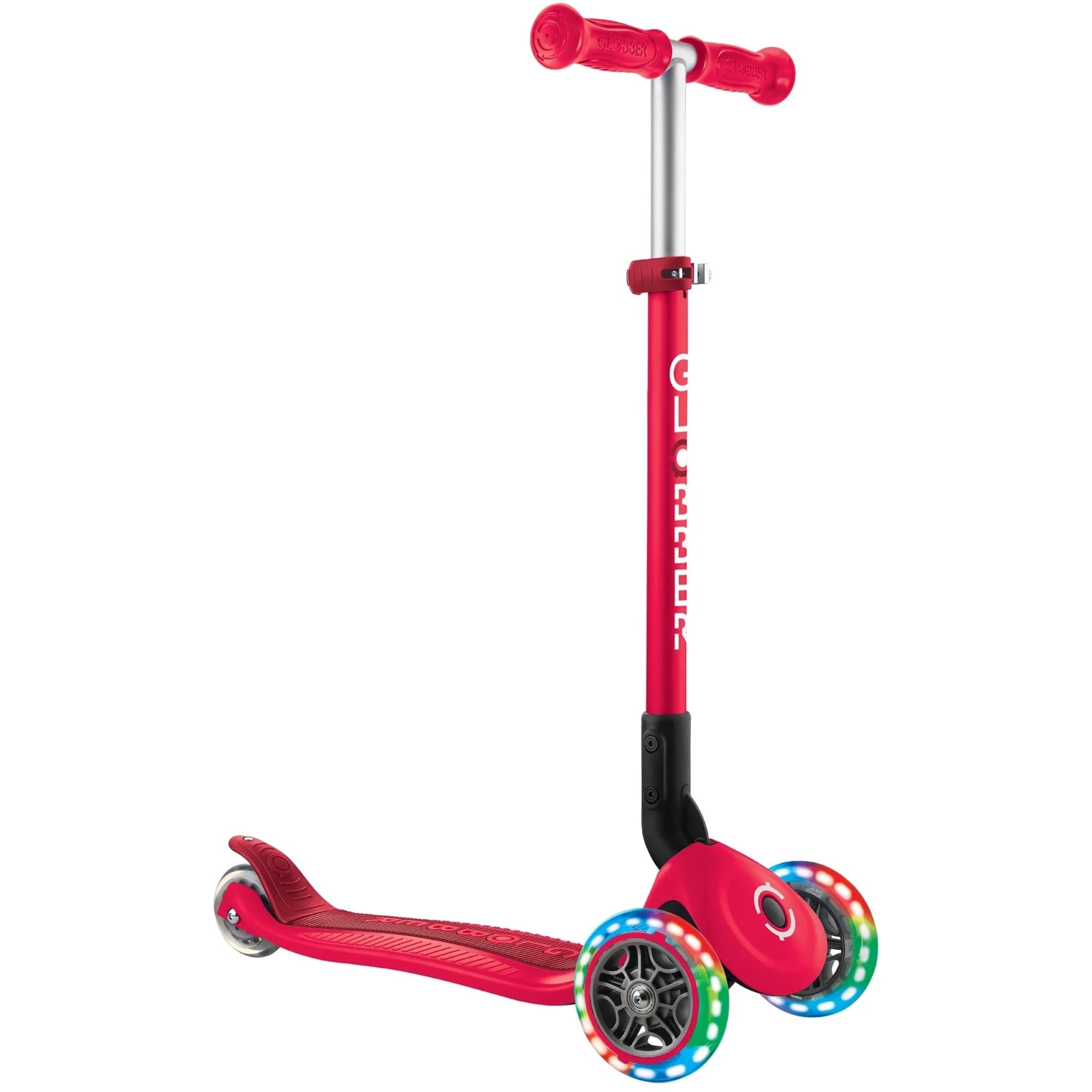 Globber Primo Foldable 2 Wheel Kids Scooter with Light Up Wheels Red