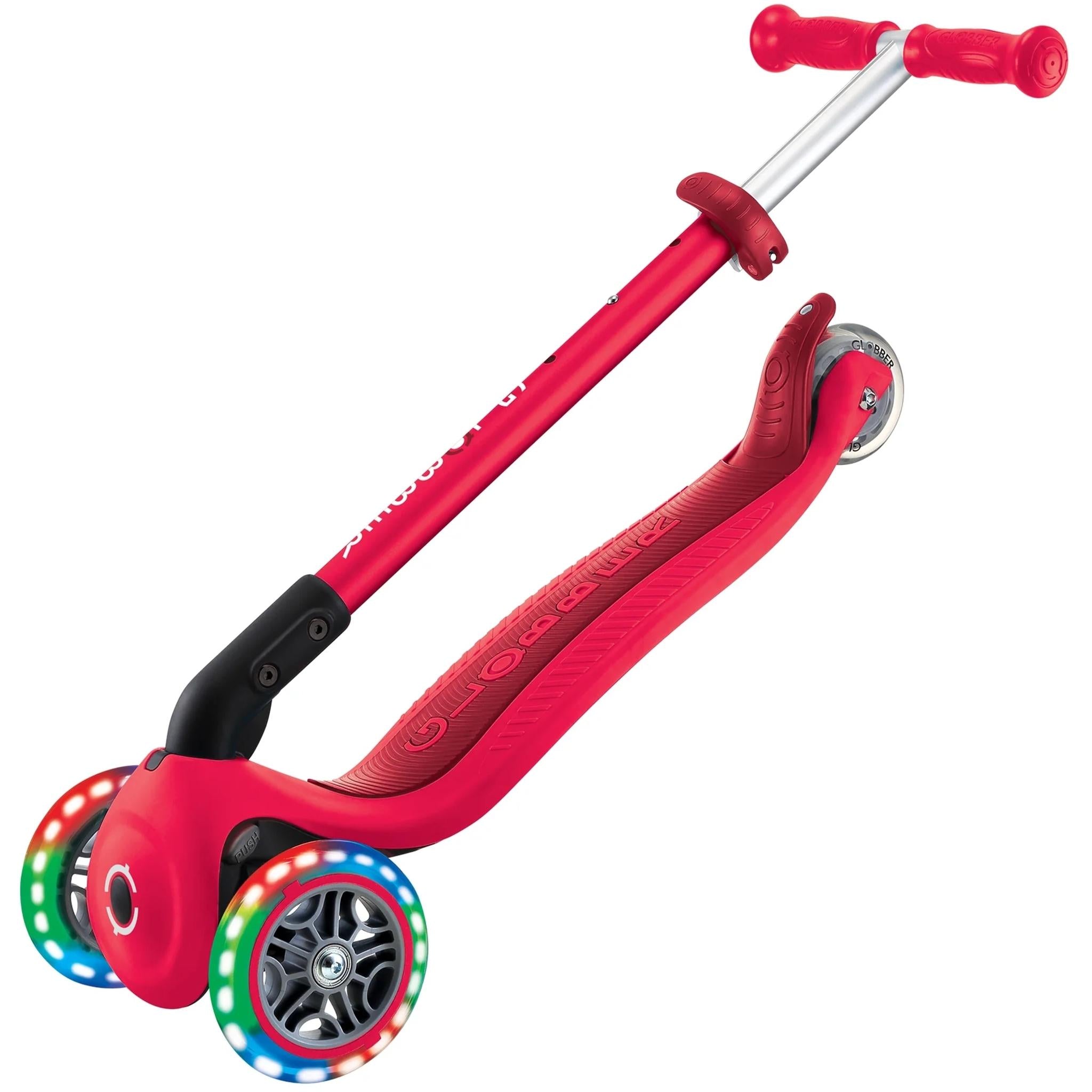 Globber Primo Foldable 2 Wheel Kids Scooter with Light Up Wheels Red