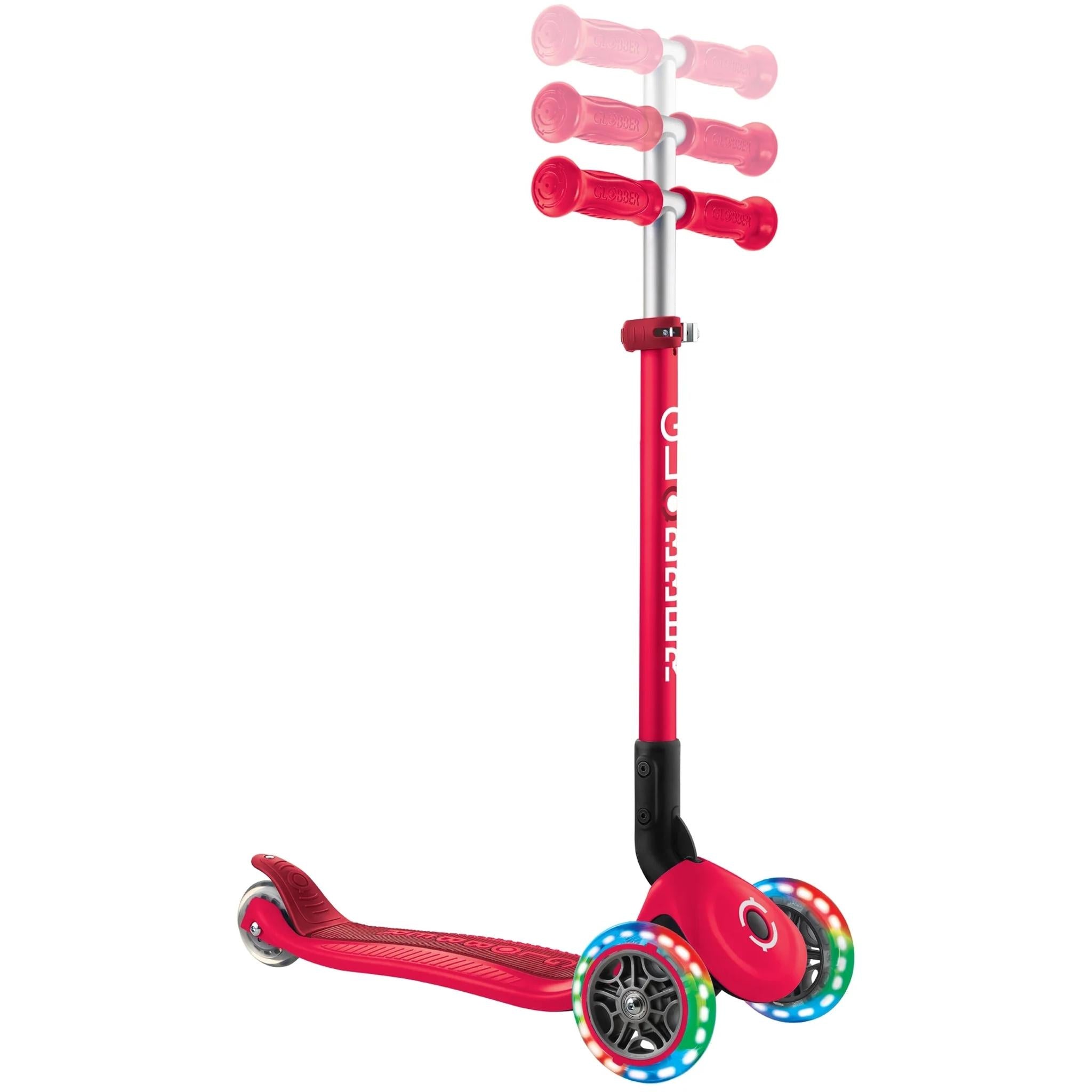 Globber Primo Foldable 2 Wheel Kids Scooter with Light Up Wheels Red