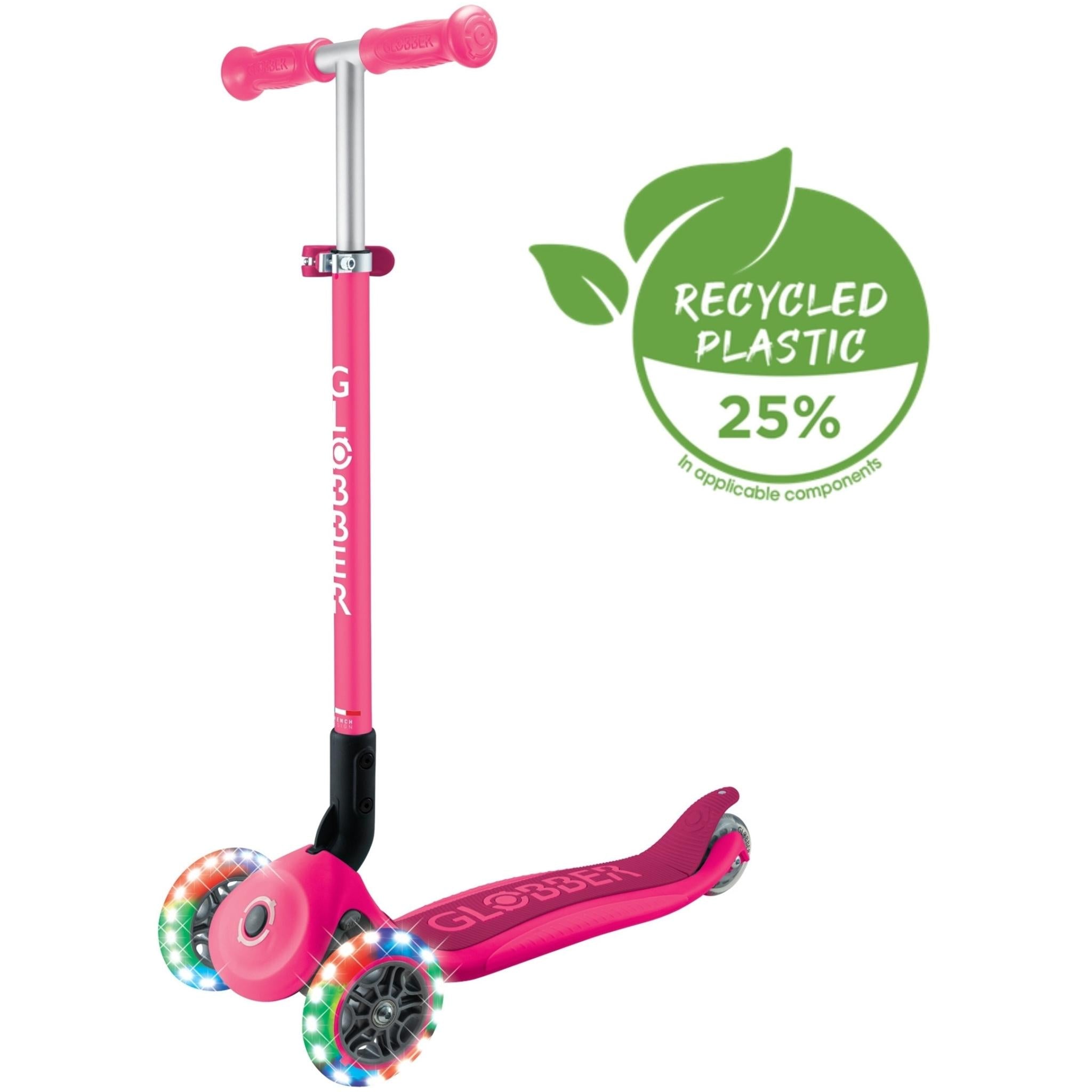Globber Primo Foldable Lights Kids Scooter Fuschia/Fuschia