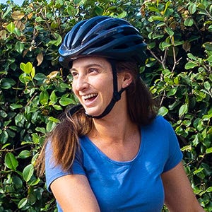 woman wearing a helment