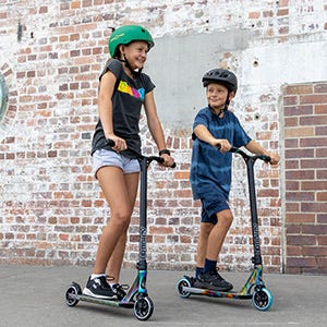 children riding scooters