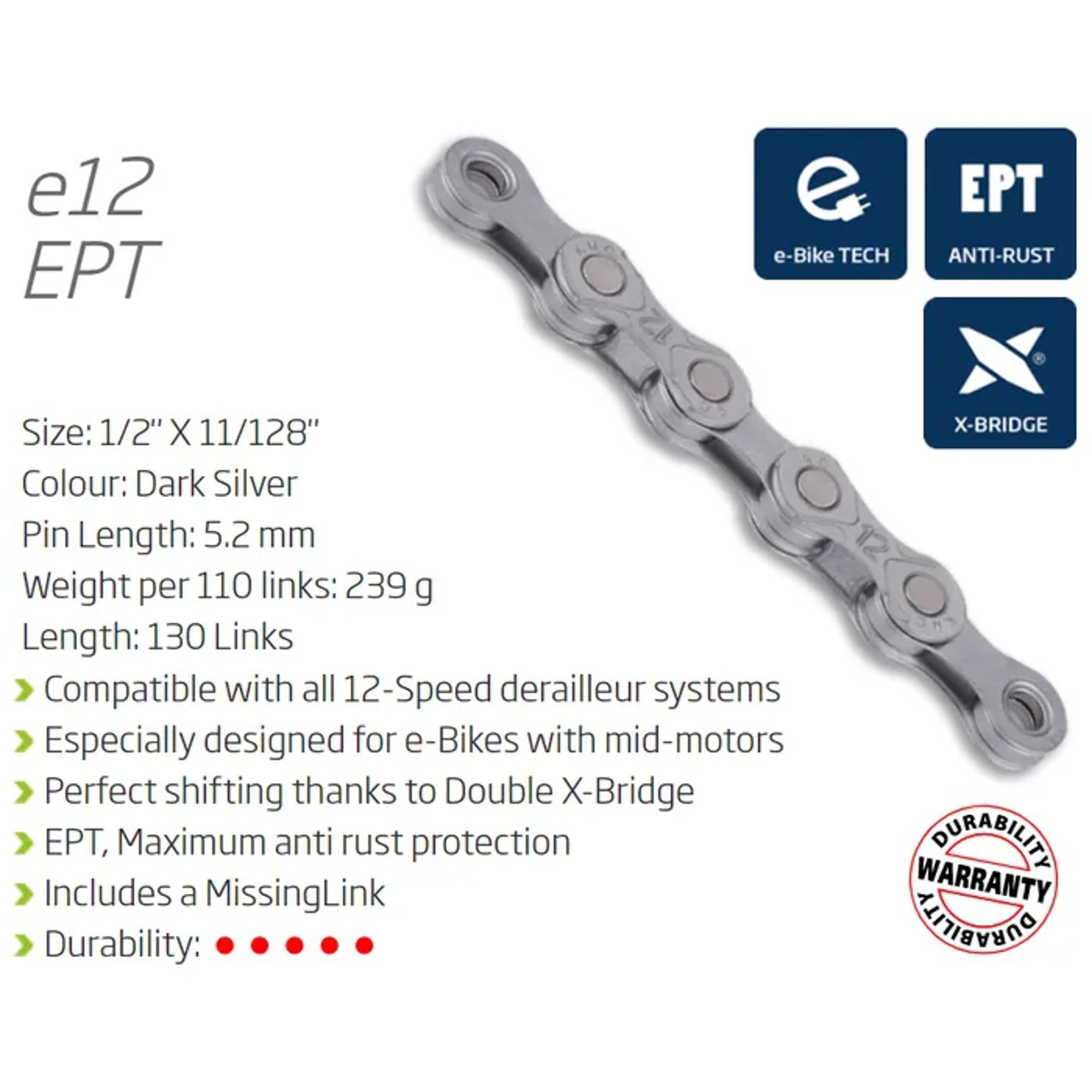 KMC E12 Turbo  Anti-Rust E-Bike Chain 130L Dark Silver