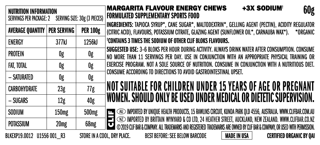 CLIF Bloks Margarita Energy Chews 60g (+3x Sodium)