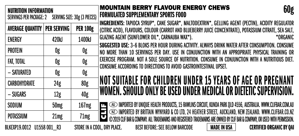 CLIF Bloks Mountain Berry Energy Chews 60g