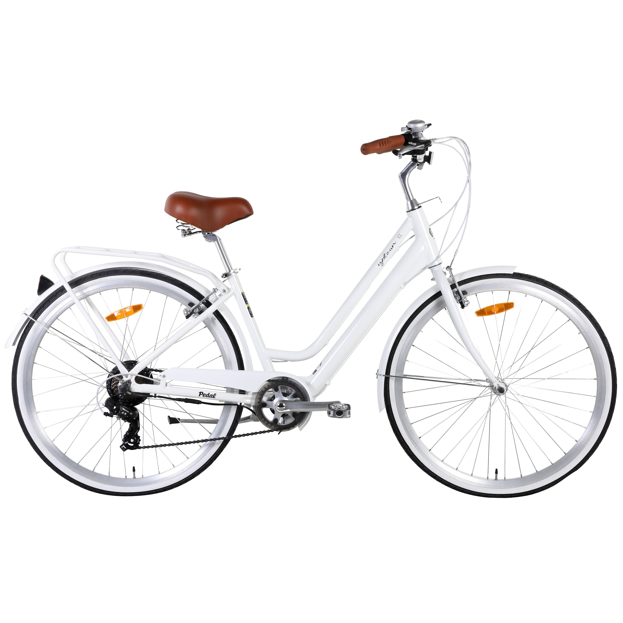 Pedal Uptown SL Electric Vintage Cruiser Bike 7-Speed Pearl White