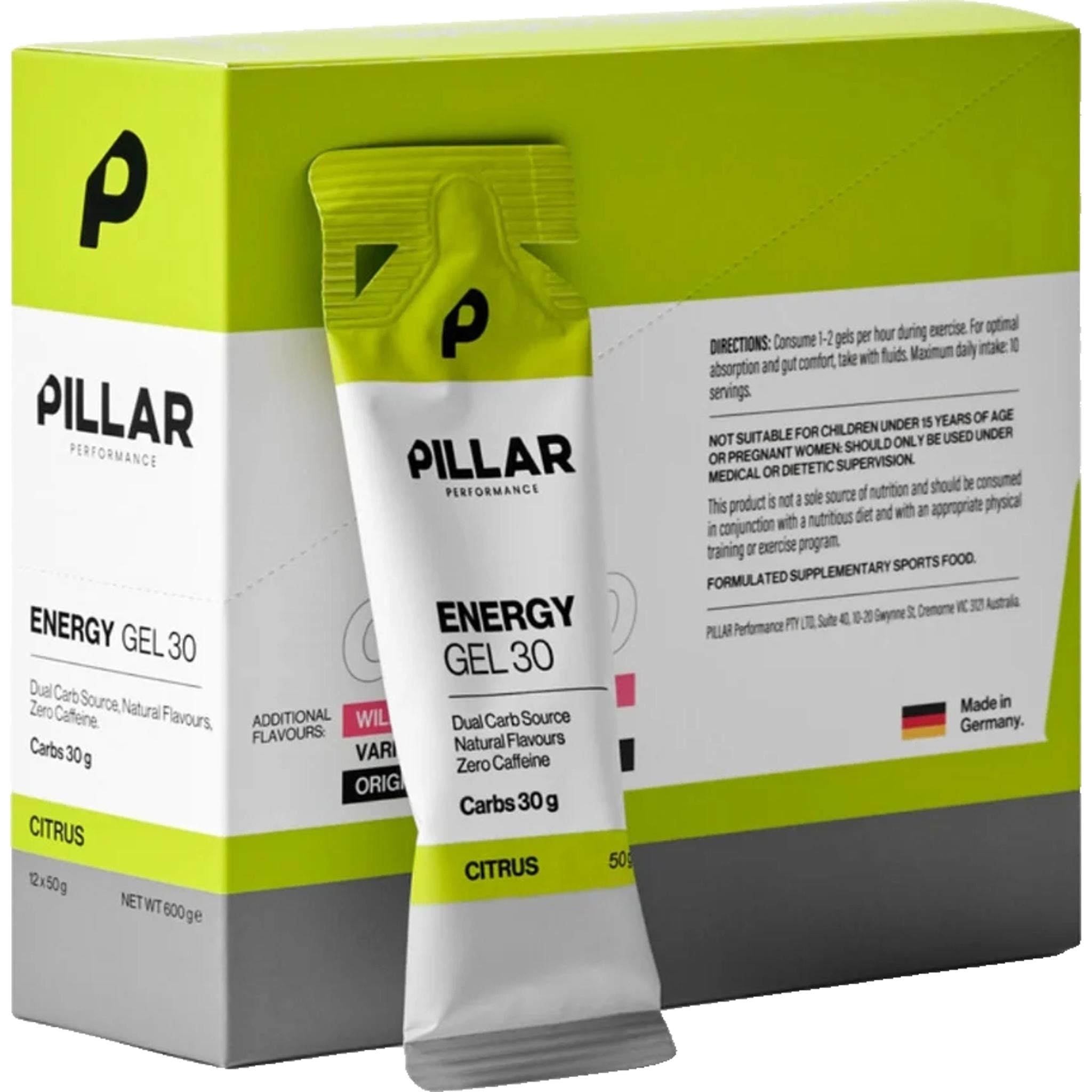 Pillar Performance Energy Gel 30 Citrus (Box of 12)