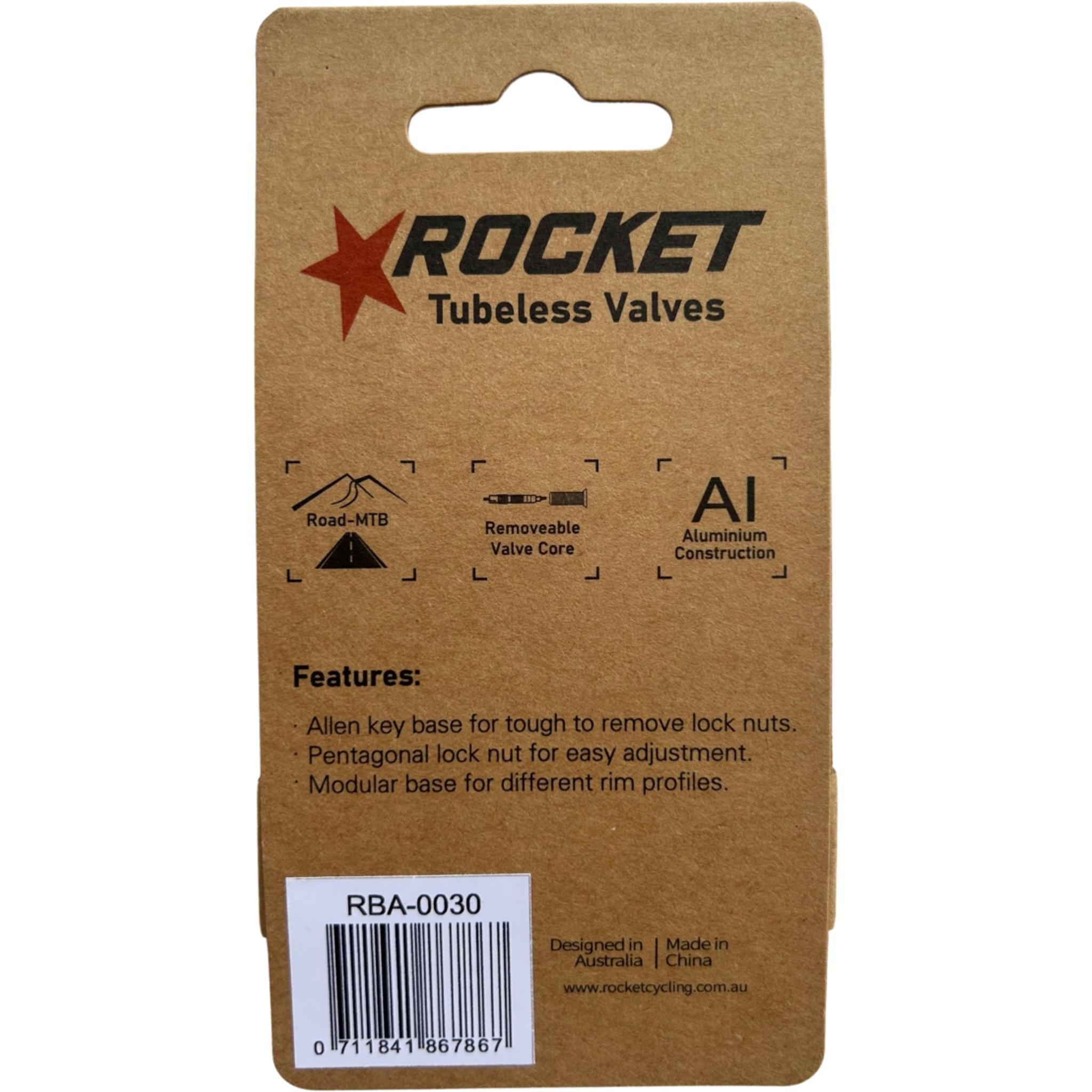Rocket Removable Road/MTB Presta Tubeless Valves Pair 80mm Black