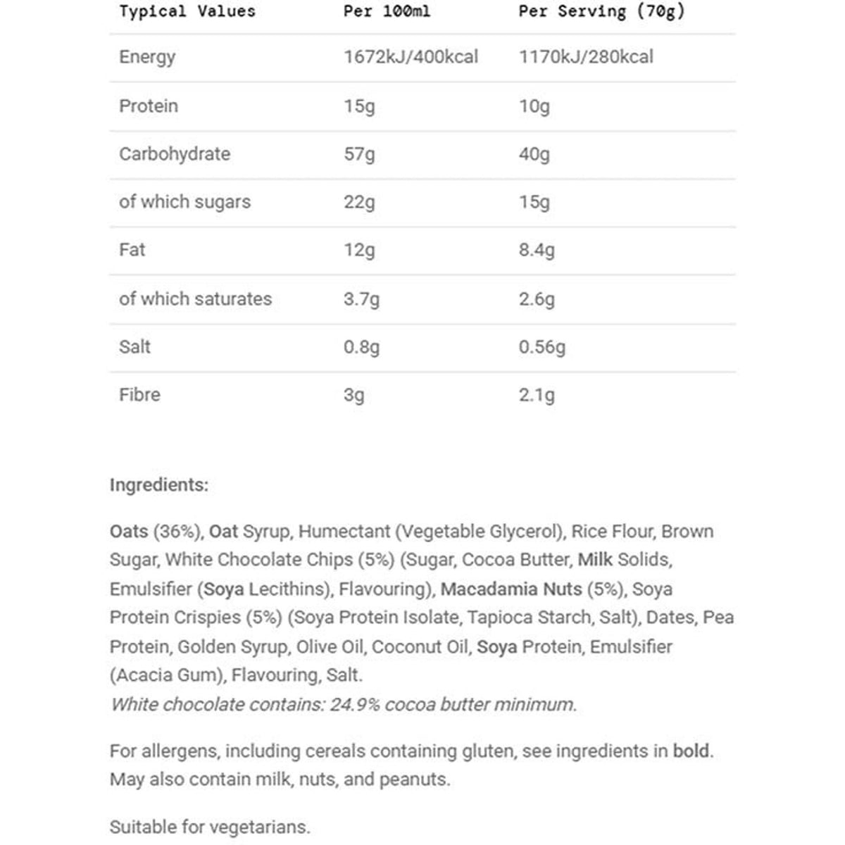 SiS Energy Oat Bar White Chocolate/Macadamia 70g