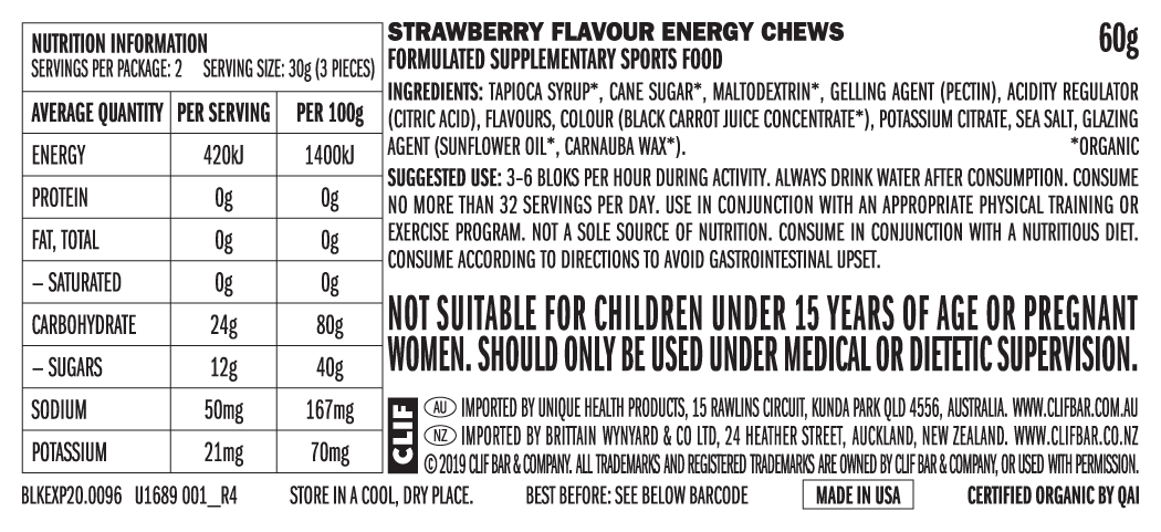 CLIF Bloks Strawberry Energy Chews 60g