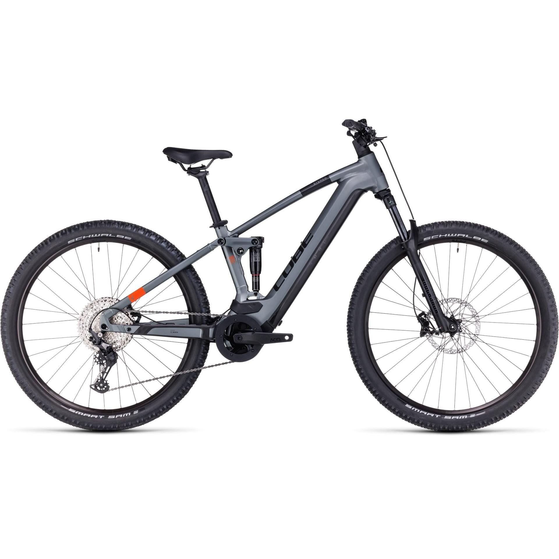 Cube Stereo Hybrid 120 Pro 625 Electric Mountain Bike Flash Grey 'n' Orange