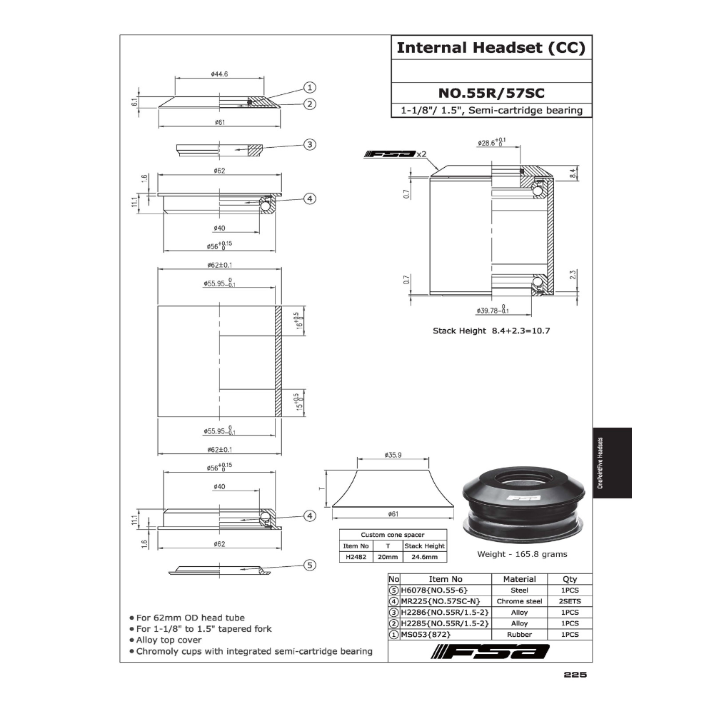 FSA Headset No.55R/57SC 6.1mm