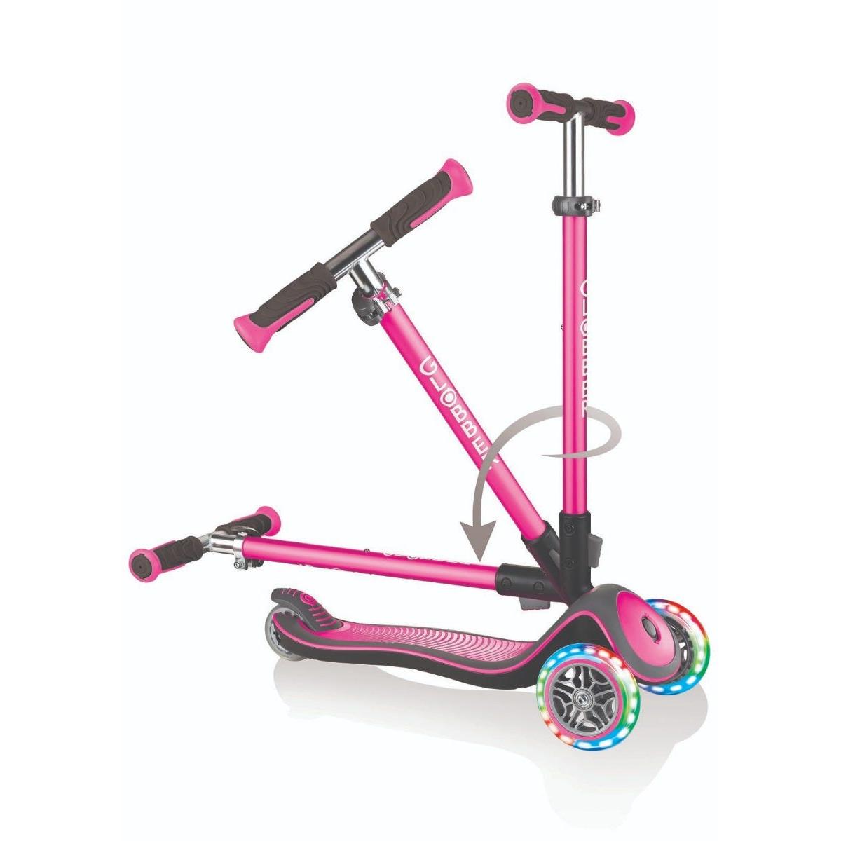 Globber Elite Deluxe 3 Wheel Scooter with Lights Deep Pink