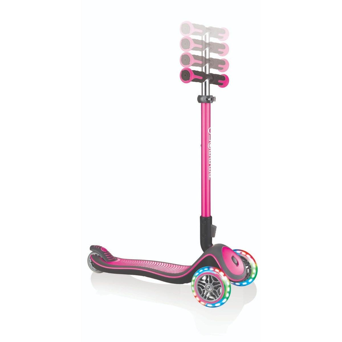 Globber Elite Deluxe 3 Wheel Scooter with Lights Deep Pink