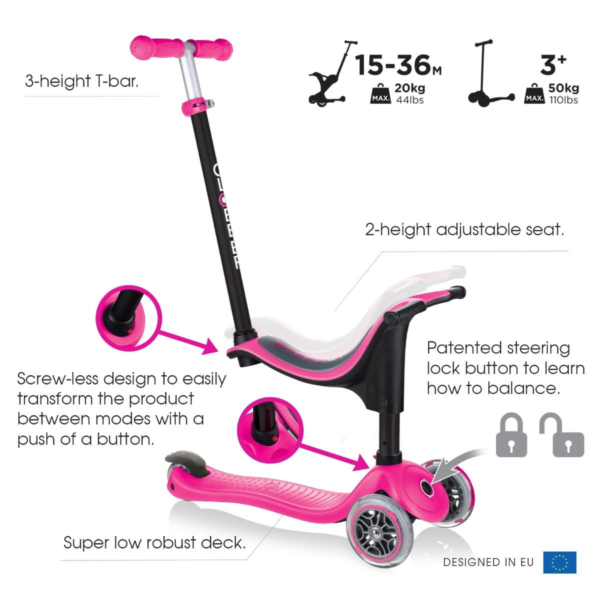 Globber Go Up Sporty Scooter Pink