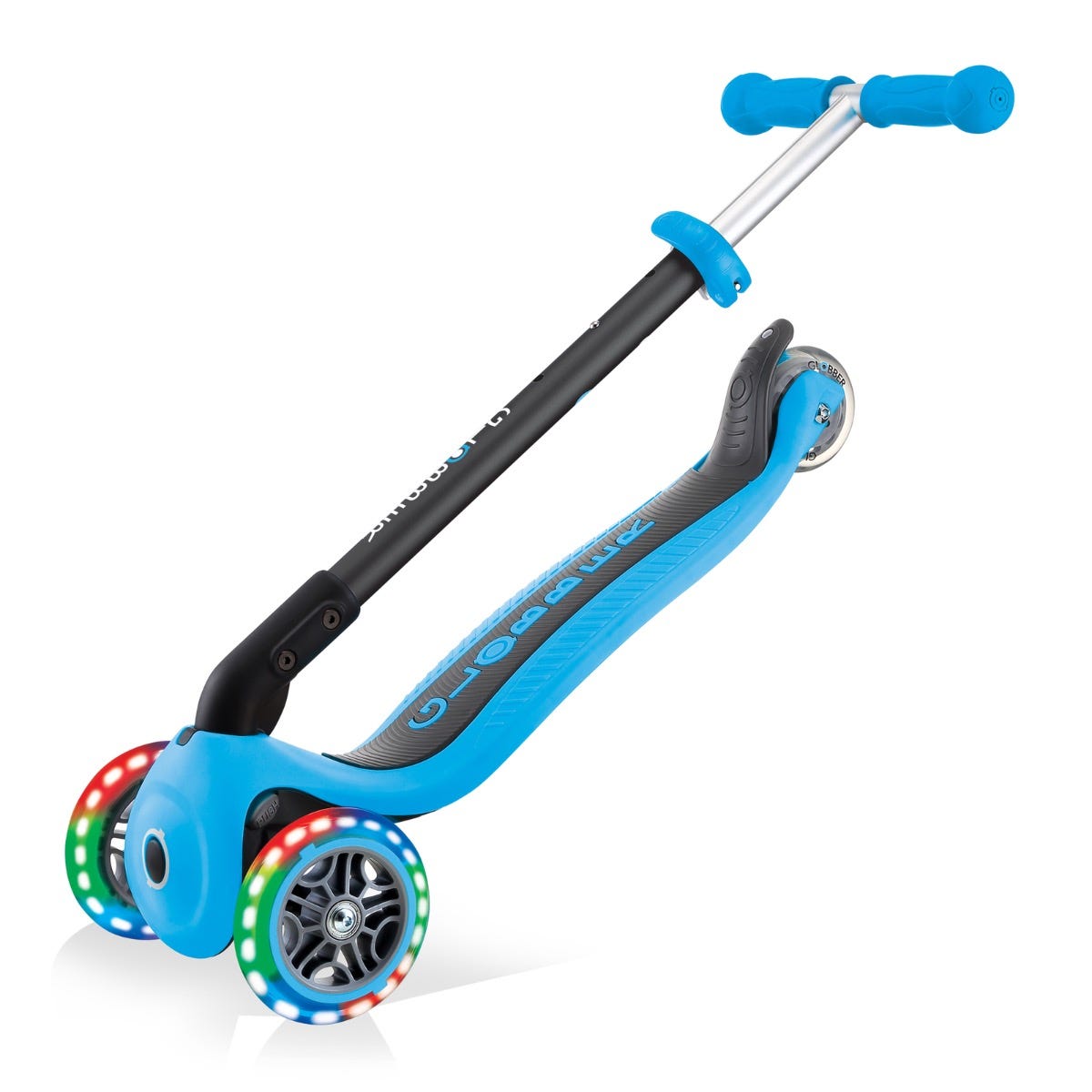 Globber Go Up Foldable Plus Lights 3 Wheel Kids Scooter Sky Blue (Light Up Wheels)
