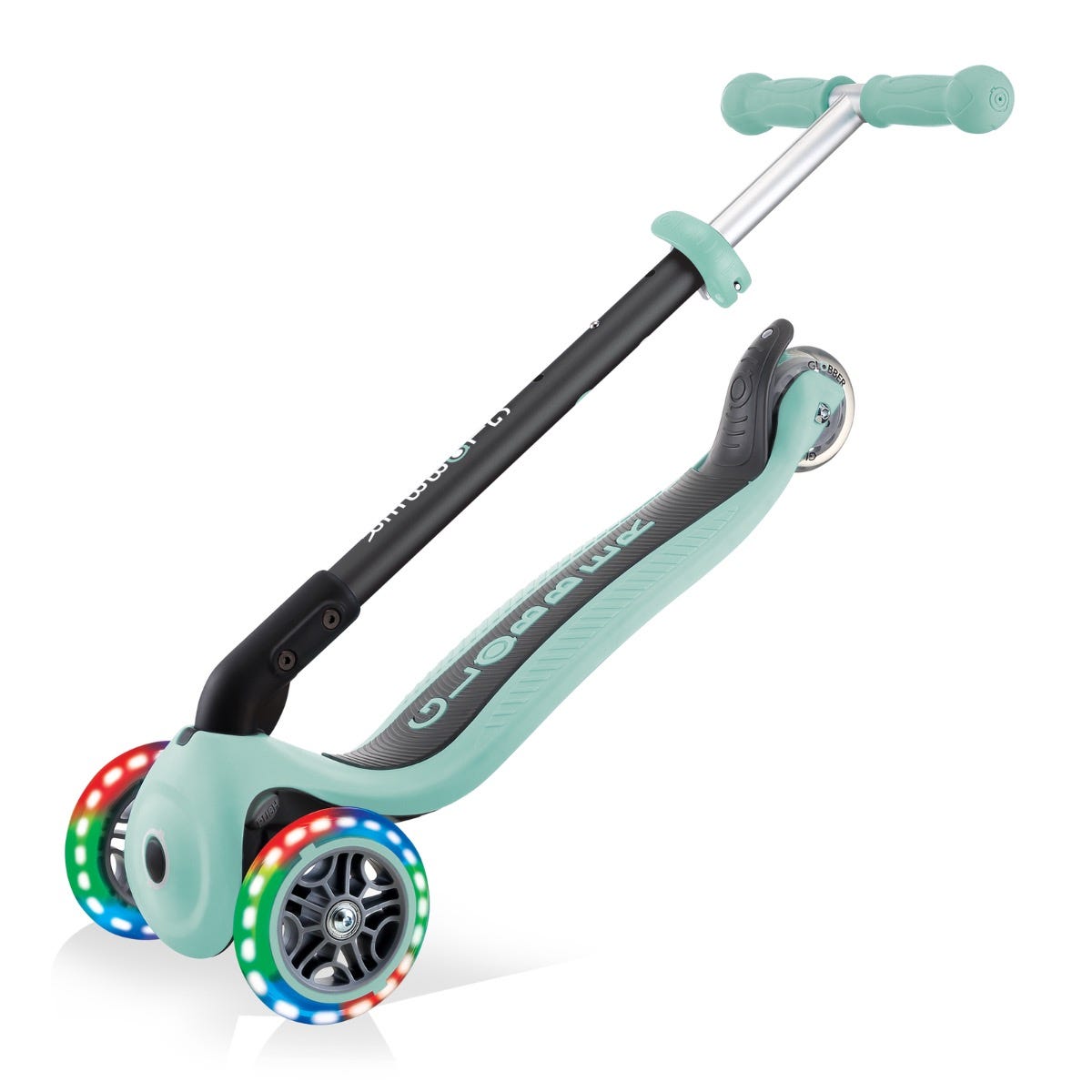 Globber Go Up Foldable Plus Lights 3 Wheel Kids Scooter Mint (Light Up Wheels)