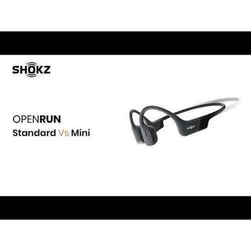 Black Shokz OpenRun Pro bone conduction headphones comparing standard and mini size designs.