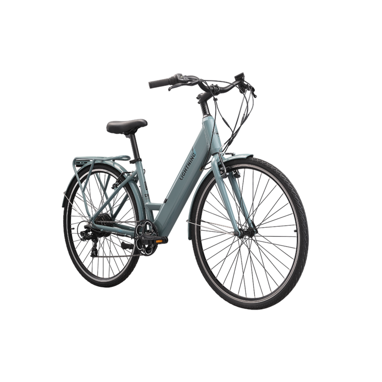 Pedal Lightning 700c Step Through Electric Hybrid Bike Trigger Shift Grey/Blue