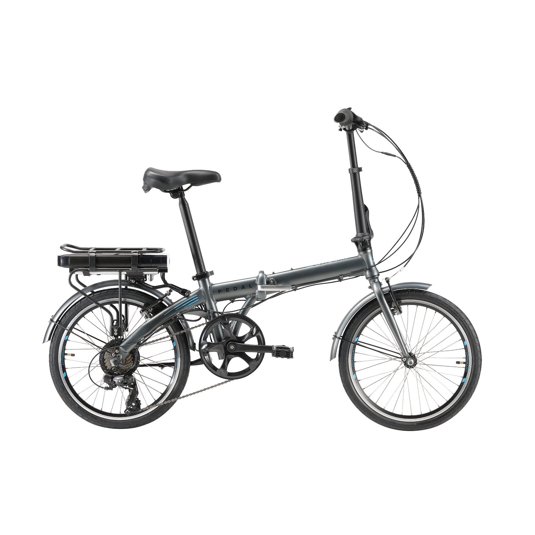 Pedal Dynamo Folding Electric Bike Grey Blue