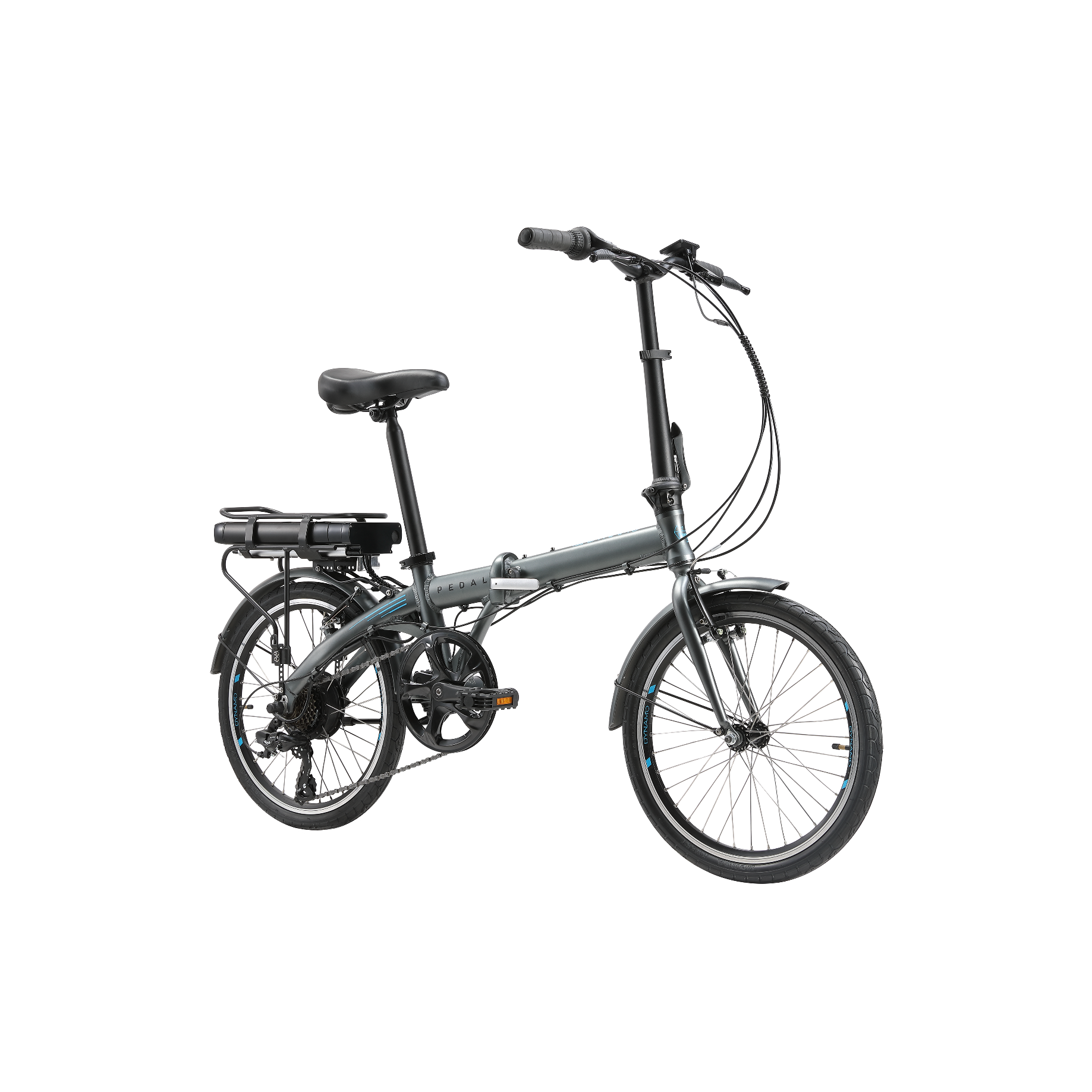 Pedal Dynamo Folding Electric Bike Grey Blue
