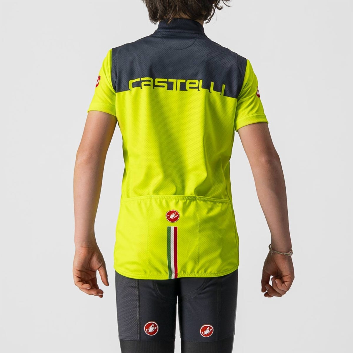 Castelli Neo Prologo Youth Short Sleeve Jersey Electic Lime/Savile Blue