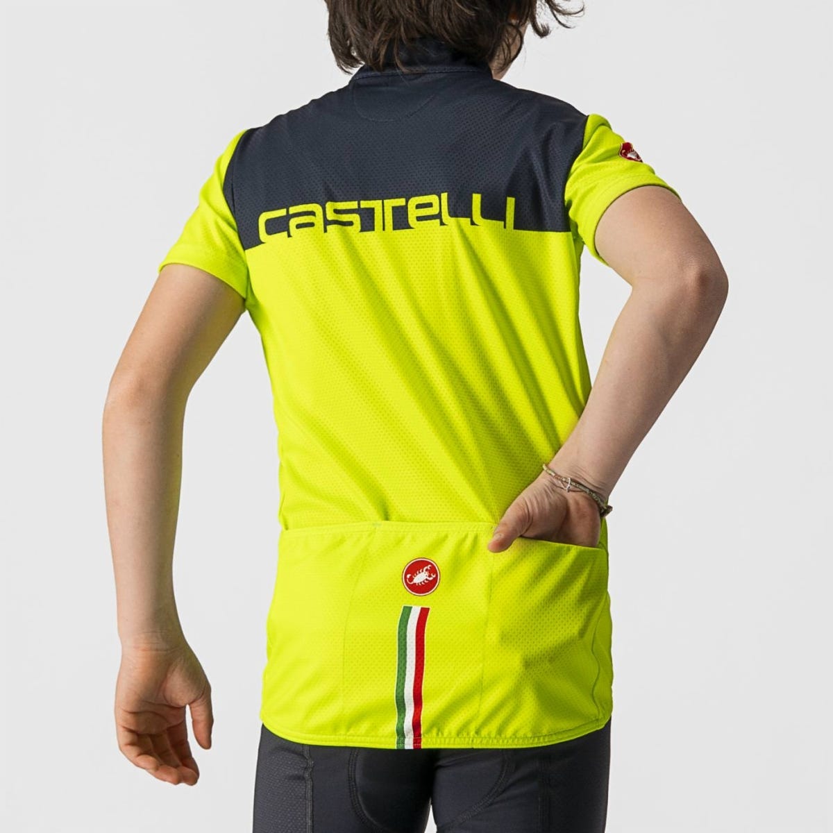 Castelli Neo Prologo Youth Short Sleeve Jersey Electic Lime/Savile Blue