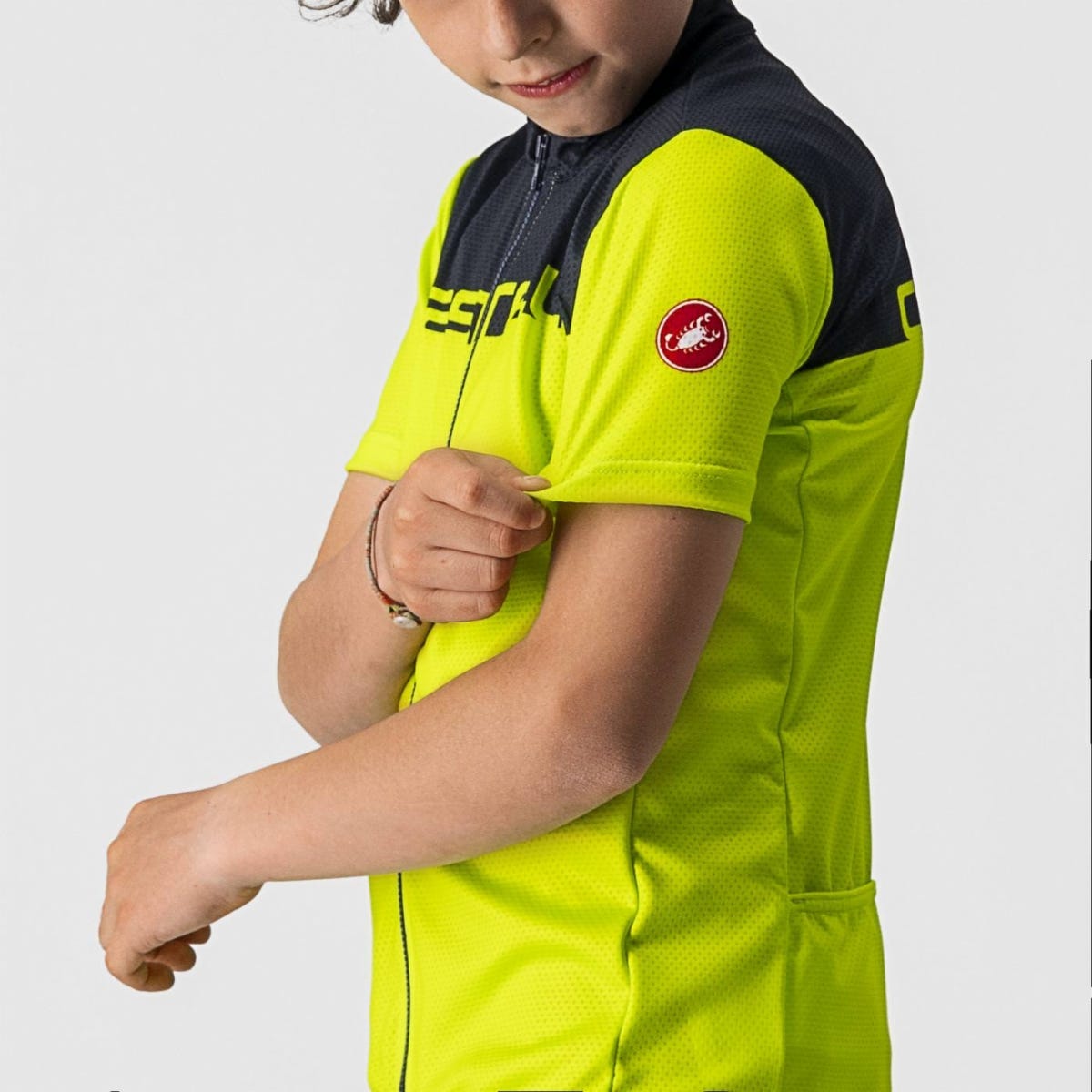 Castelli Neo Prologo Youth Short Sleeve Jersey Electic Lime/Savile Blue