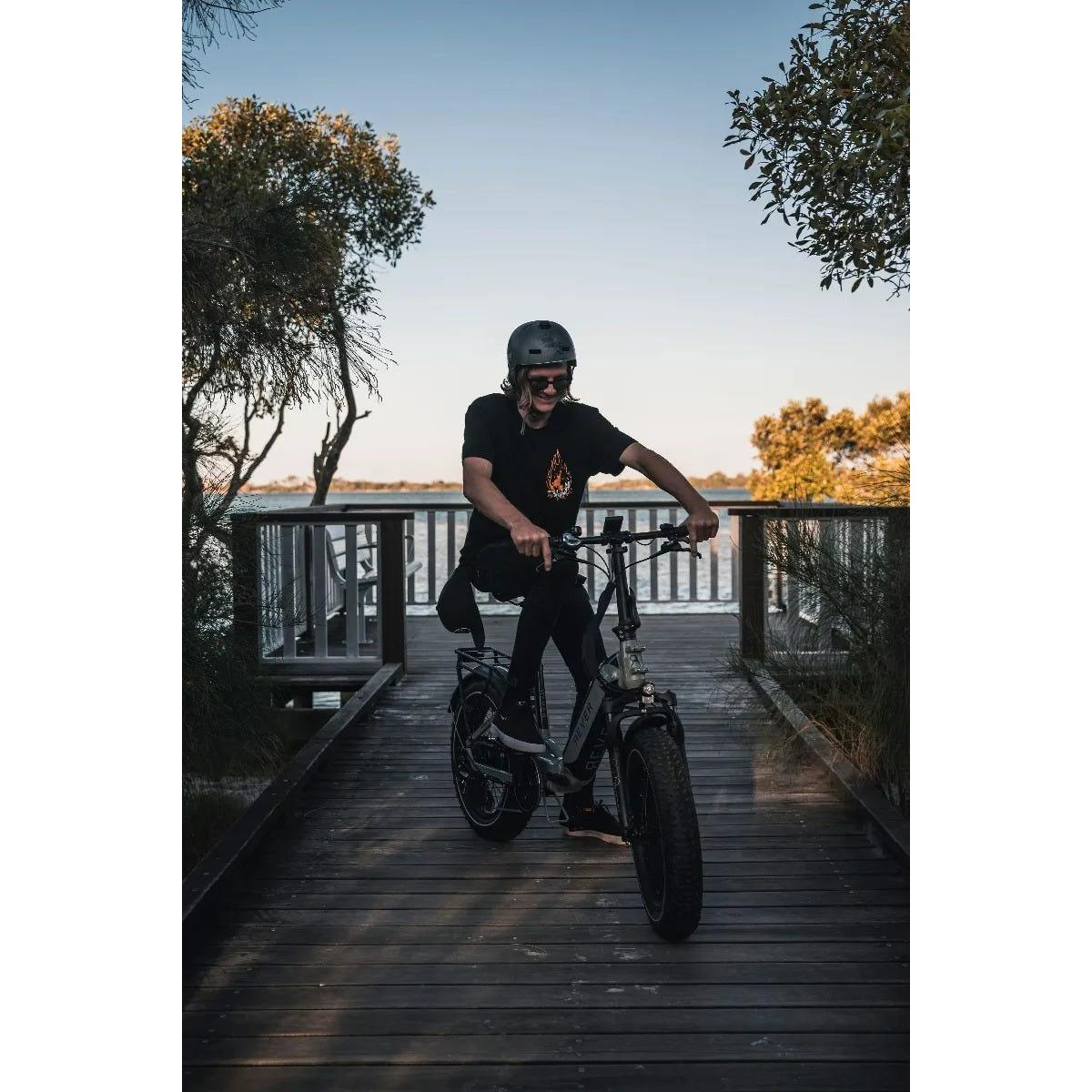 Rever Turbo Folding Fat Wheel Electric Bike Blue/Silver