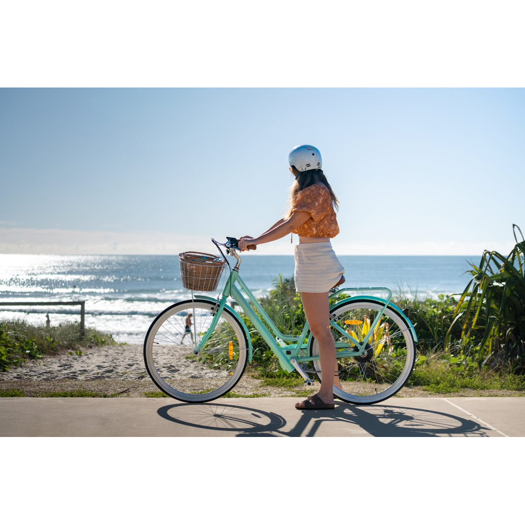 Pedal Uptown SL Electric Vintage Cruiser Bike Mint Green