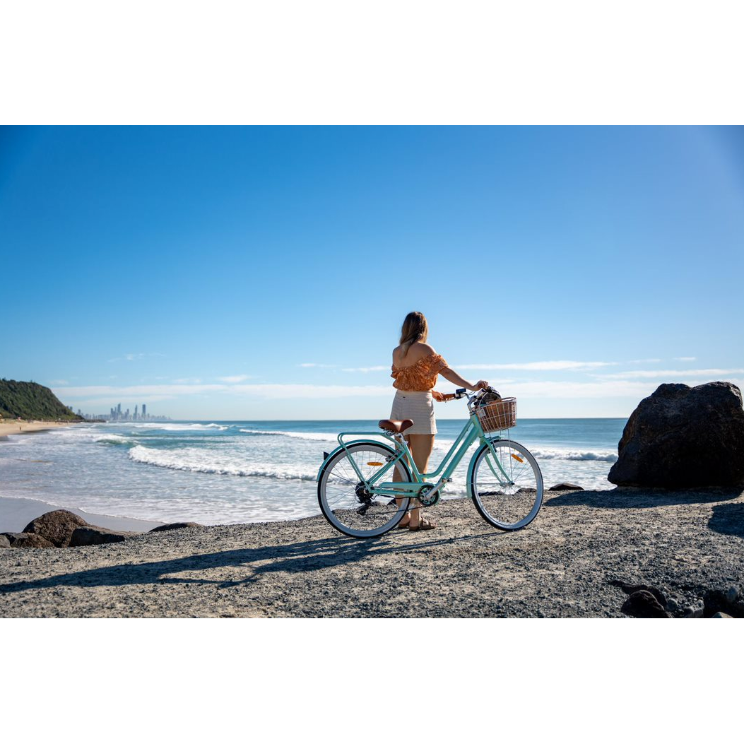Pedal Uptown SL Electric Vintage Cruiser Bike Mint Green