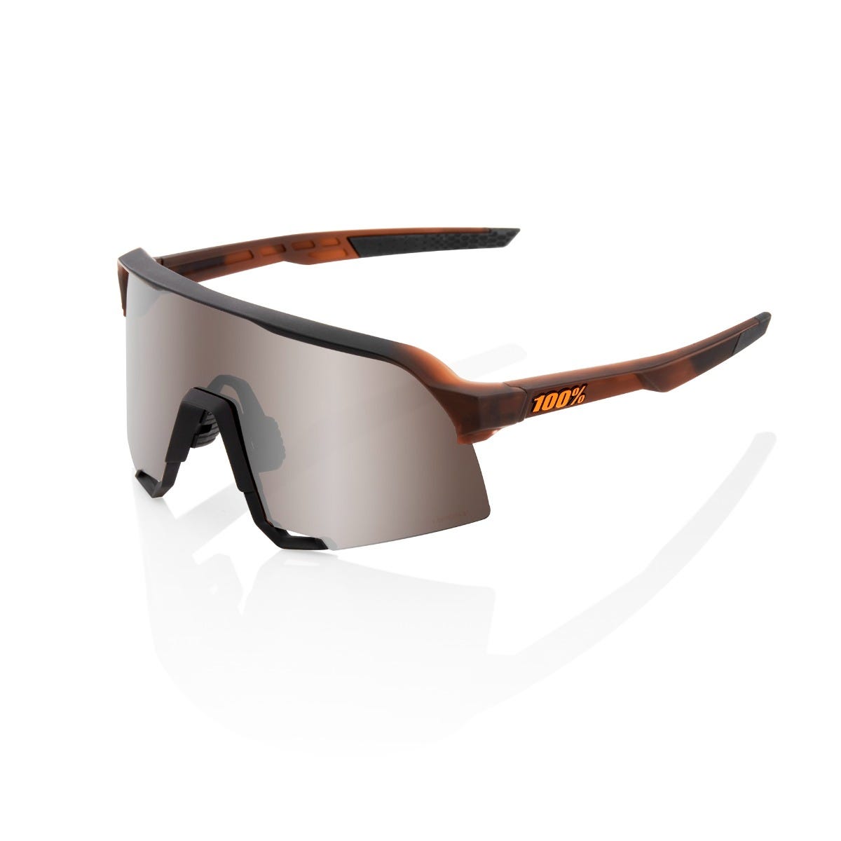 100% S3 Sunglasses Translucent Brown with HiPER Silver Lens