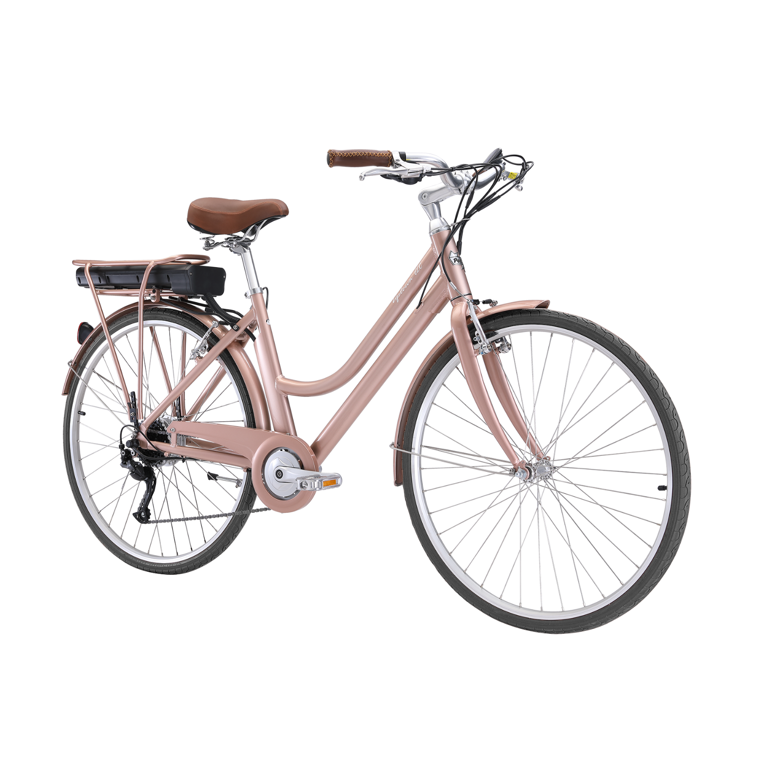Pedal Uptown ELC Electric Vintage Cruiser Bike Rose Gold/Tan